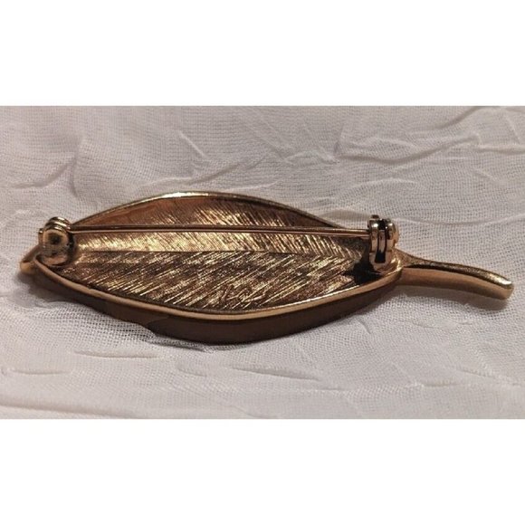 Signed Brooch Liz Claiborne Leaf Mother Of Pearl Gold Tone Metal Pin Vtg Abalone - Picture 3 of 12